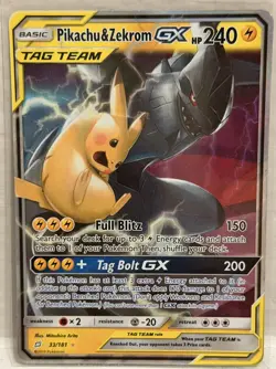 Pokemon Pikachu & Zekrom GX 33/181 SM-Team Up Ultra Rare Holo Tag Team GX NM - Image 1