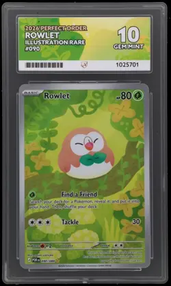 Pokemon TCG Rowlet 090/088 Perfect Order IR Card Ace Gem Mint 10 Perfect Subs - Image 3