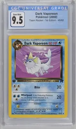 CGC 9.5 GEM MINT 10 Dark Vaporeon Non-Holo 1st Edition Team Rocket 45/82 Pokemon - Image 1