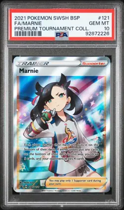 2021 Pokemon Marnie Full Art Black Star Promo SWSH121 PSA 10 - Image 1