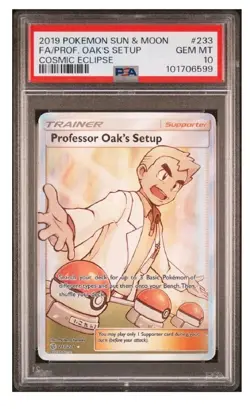 2019 Pokemon Cosmic Eclipse Professor Oak's Setup Full Art Trainer #233 PSA 10! - Image 1
