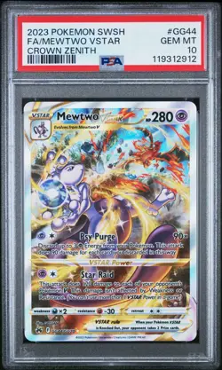 2023 POKEMON SWORD AND SHIELD CROWN ZENITH GG44 FULL ART/MEWTWO VSTAR - PSA 10 - Image 1