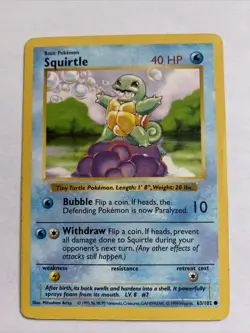 Rare Base Set Shadowless Squirtle 63/102 Near Mint / LP Pokemon Card - Image 2