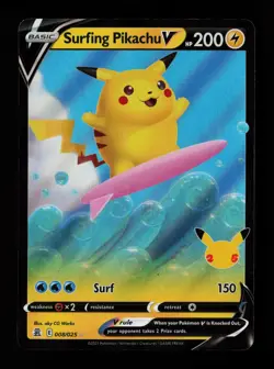 Surfing Pikachu V 008/025 Holo V Rare Celebrations Pokemon Cards - Image 1