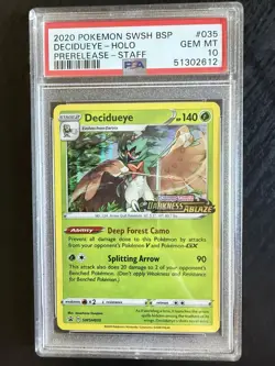2020 Pokemon Sword & Shield BSP | Decidueye Holo #35 | Prerelease Staff | PSA 10 - Image 1