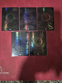 Phyrexia All Will Be One MTG Oil Slick Raised Foil, Set of 5, One of Each Land - Image 1