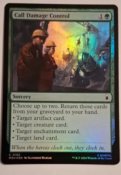 Magic The Gathering Call Damage Control Foil Marvel Super Heroes Singles in hand - Image 1
