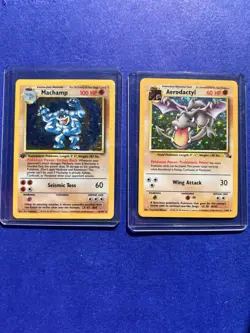 Vintage Pokemon Machamp Aerodactyl Lot x2 Base Fossil WOTC 1999 Holo 1st Ed - Image 1