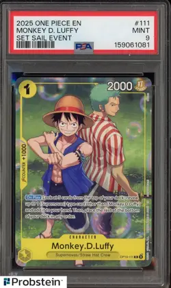 2025 One Piece EN Set Sail Event #111 Monkey D. Luffy PSA 9 MINT - Image 1