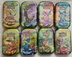 Pokemon TCG Prismatic Evolutions Mini Tin Complete Set of 8 Tins Sealed - Image 1