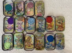 Pokemon Prismatic Evolutions Mini Tin Full Set x8 – Empty Tins + Art Cards Coins - Image 1