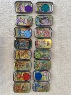 Pokemon Prismatic Evolutions Mini Tin Full Set x8 – Empty Tins + Art Cards Coins - Image 2