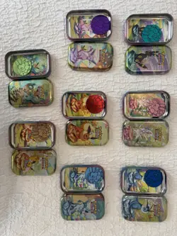 Pokemon Prismatic Evolutions Mini Tin Full Set x8 – Empty Tins + Art Cards Coins - Image 3