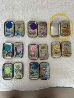 Pokemon Prismatic Evolutions Mini Tin Full Set x8 – Empty Tins+7 Art Cards Coins - Image 2