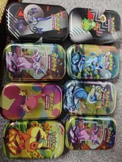 8 Assorted Empty Pokemon Mini Tins No Cards Some Coins and Stickers No Cards - Image 1