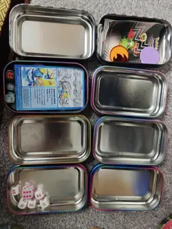 8 Assorted Empty Pokemon Mini Tins No Cards Some Coins and Stickers No Cards - Image 3