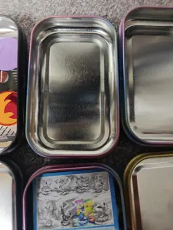8 Assorted Empty Pokemon Mini Tins No Cards Some Coins and Stickers No Cards - Image 5