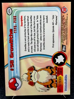 Growlithe #58 NM Sweet Textured Holo Second Print Black Topps Logo Pokemon Card! - Image 2