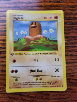 Diglett 47/102 1st Edition Shadowless Base Set Pokemon Card Game 1999 WOTC MP! - Image 1