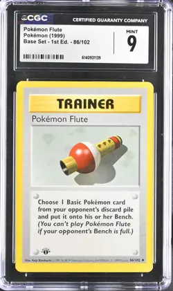 CGC 9 MINT PokeMon Flute 86/102 Base Set 1st Edition Shadowless Pokemon Card - Image 1