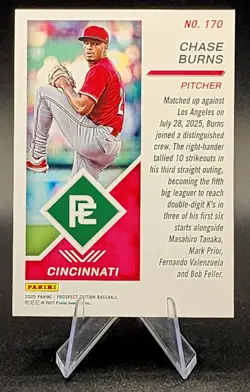 2025 Panini Prospect Edition Chase Burns Green Foil RC #170 Cincinnati Reds - Image 2