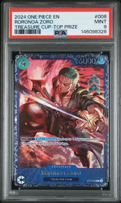 2024 One Piece Promos Roronoa Zoro Treasure Cup-Top Prize PSA 9 #008 Mint - Image 1