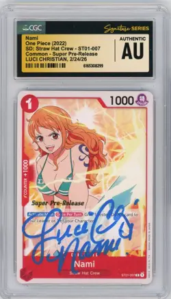 SUPER PRE-RELEASE CGC Auth Luci Christian Autographed Nami ST01-007 One Piece - Image 1