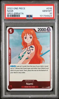 2022 ONE PIECE ROMANCE DAWN OP01-016 NAMI - PSA 10 - ERRATA ENGLISH #16 POP 45! - Image 1