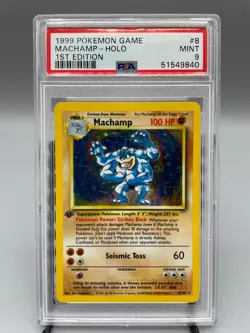 1999 Pokemon Base 1st First Edition #8 Machamp Holo Card GRADED PSA 9 MINT - Image 1