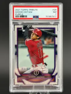 2021 Topps Tribute - Shohei Ohtani - Purple #28 /50 - Angels - PSA 7 NM - Image 1