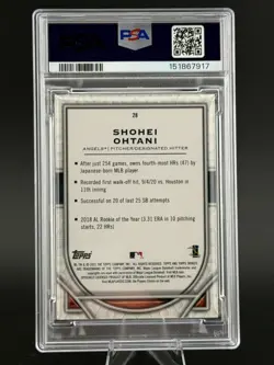 2021 Topps Tribute - Shohei Ohtani - Purple #28 /50 - Angels - PSA 7 NM - Image 2