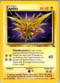 Zapdos 30/62 Rare Fossil Pokemon Unlimited Near Mint - Image 1