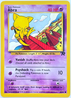 Abra 49/82 Team Rocket Pokemon 2000 M/NM Pack to Sleeve - Image 1