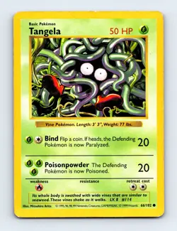 Tangela 066/102 Base Set (Shadowless) Non Holo Pokemon Card LP - Image 1