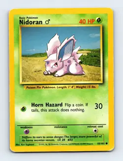 Nidoran M 055/102 Base Set Non Holo Pokemon Card LP - Image 1