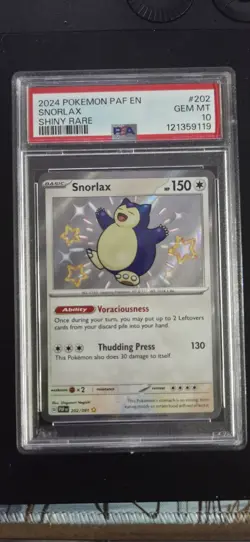 Pokemon TCG Snorlax 202/091 Shiny Holo Rare Paldean Fates Mint Condition PSA 10 - Image 1
