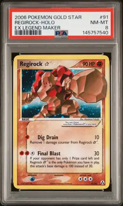 2006 POKEMON EX LEGEND MAKER GOLD STAR #91 REGIROCK-HOLO PSA 8 - Image 1