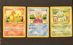 Pokemon Shadowless Base Set Starter Trio Bulbasaur Squirtle Charmander LP - Image 1