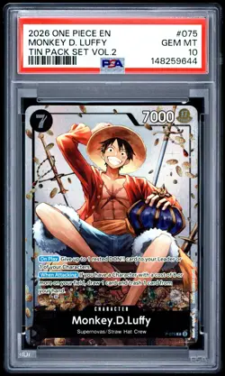 2026 ONE PIECE PROMOS TIN PACK SET VOL.2 #075 MONKEY D. LUFFY PSA 10 - Image 1