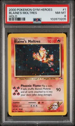 2000 POKEMON GYM HEROES HOLO #1 BLAINE'S MOLTRES PSA 8 - Image 1