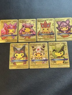 Pokemon Pikachu Tag Cosplay Gold Foil Fan Art - 7 Cards - Image 1