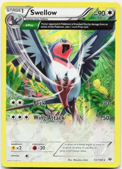 Swellow 72/108 Holo Rare Roaring Skies Pokemon Moderately Played - Image 1