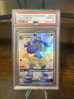 Pokemon PSA 10 Lucario GX SV64/SV94 Sun & Moon Hidden Fates Shiny Vault Mint - Image 1