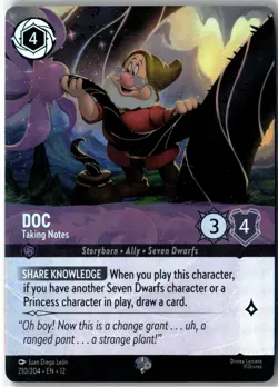 Disney Lorcana TCG Doc - Taking Notes 210/204 Epic Foil Wilds Unknown - Image 1