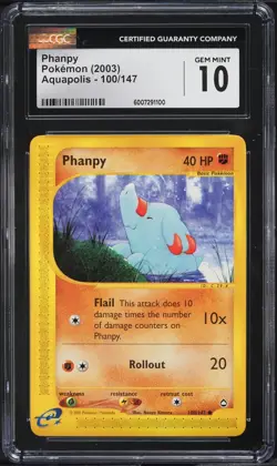 (POP 16) Phanpy CGC 10 GEM MINT 2003 Pokemon Aquapolis 100/147 - Image 1