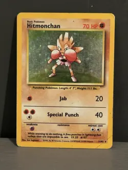 Pokemon TCG Hitmonchan Base Set Holo Rare Card 7/102 MP Condition - Image 1