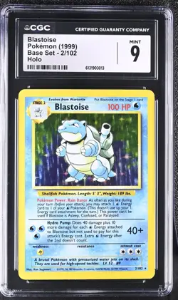 CGC 9 MINT Blastoise 2/102 Holo Base Set Pokemon Card - Image 1