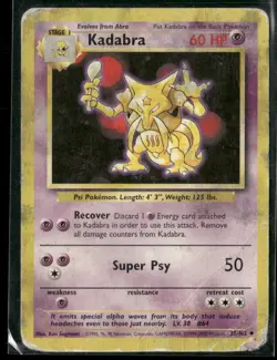 Kadabra Base Set Unlimited 32/102 Uncommon Pokemon Damaged - Image 1