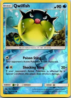 Qwilfish 21/73 Common Shining Legends Pokemon Reverse Holo Near Mint - Image 1