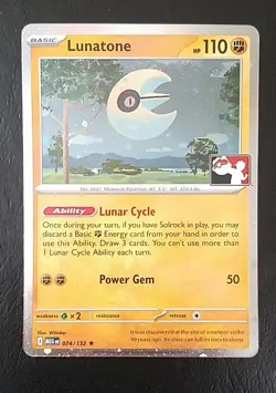 LUNATONE 074/132, HOLO, STAMPED, PRIZE PACK SERIES 8, POKEMON CARD (NM) - Image 1